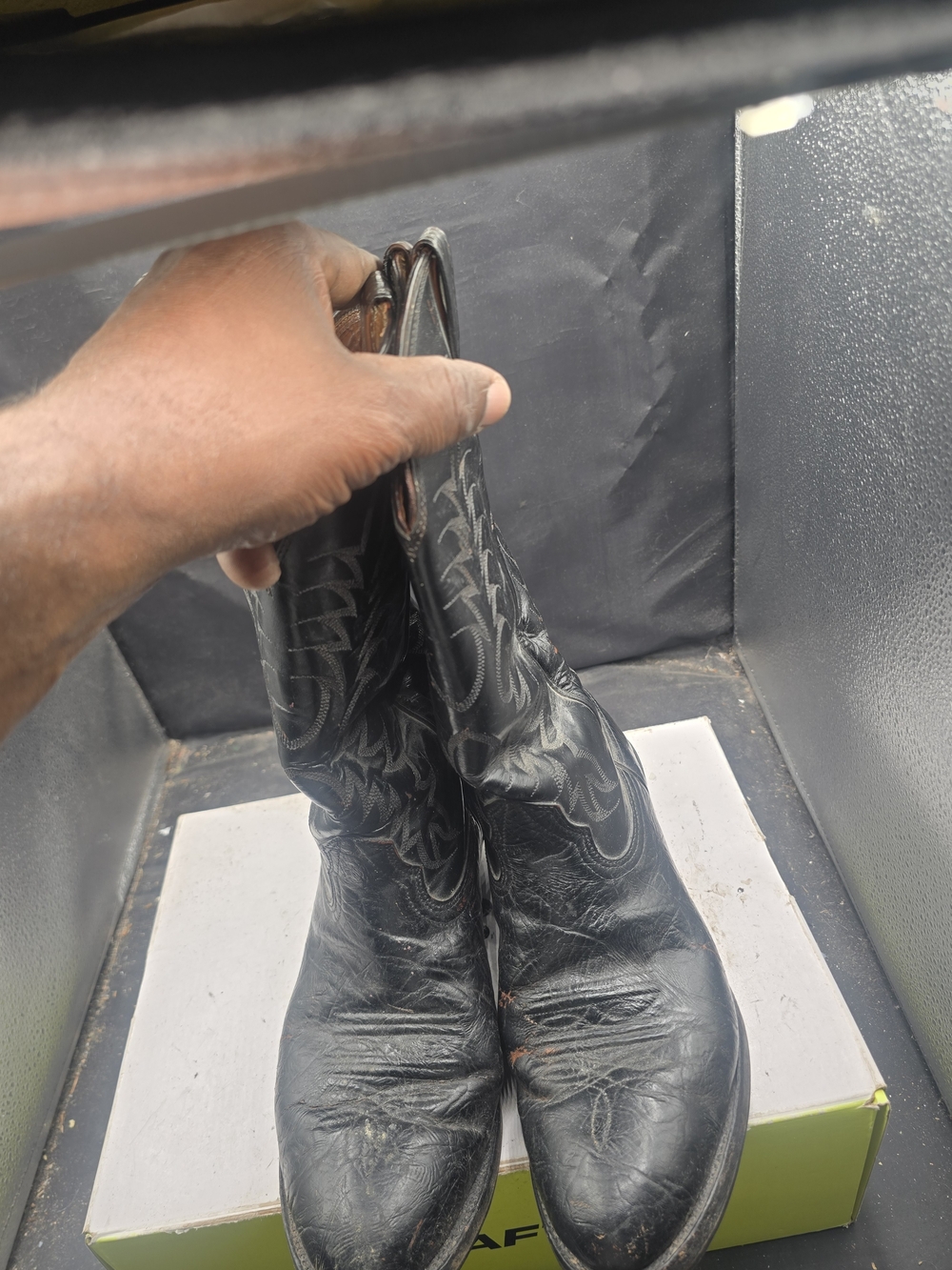 Nocona Black Leather Cowboy Boots with Embroidered Stitching